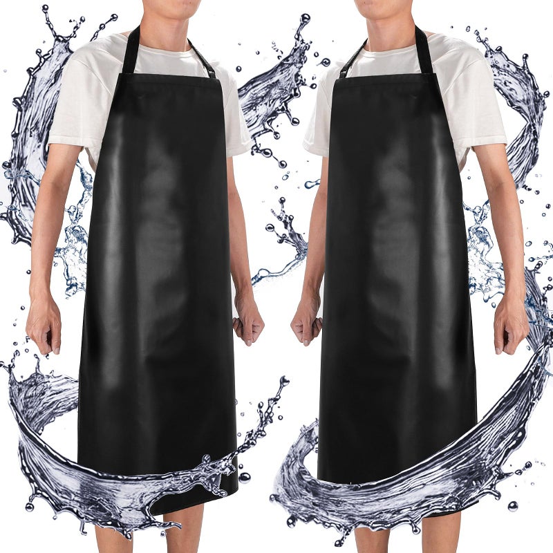 GoldPig 2 Pack Heavy Duty Waterproof Rubber Vinyl Aprons for Adults - Chemical Resistant Adjustable Bib 40"" Extra Long Industrial Work Apron for Grilling Dishwashing Lab Kitchen Butcher - Image 1